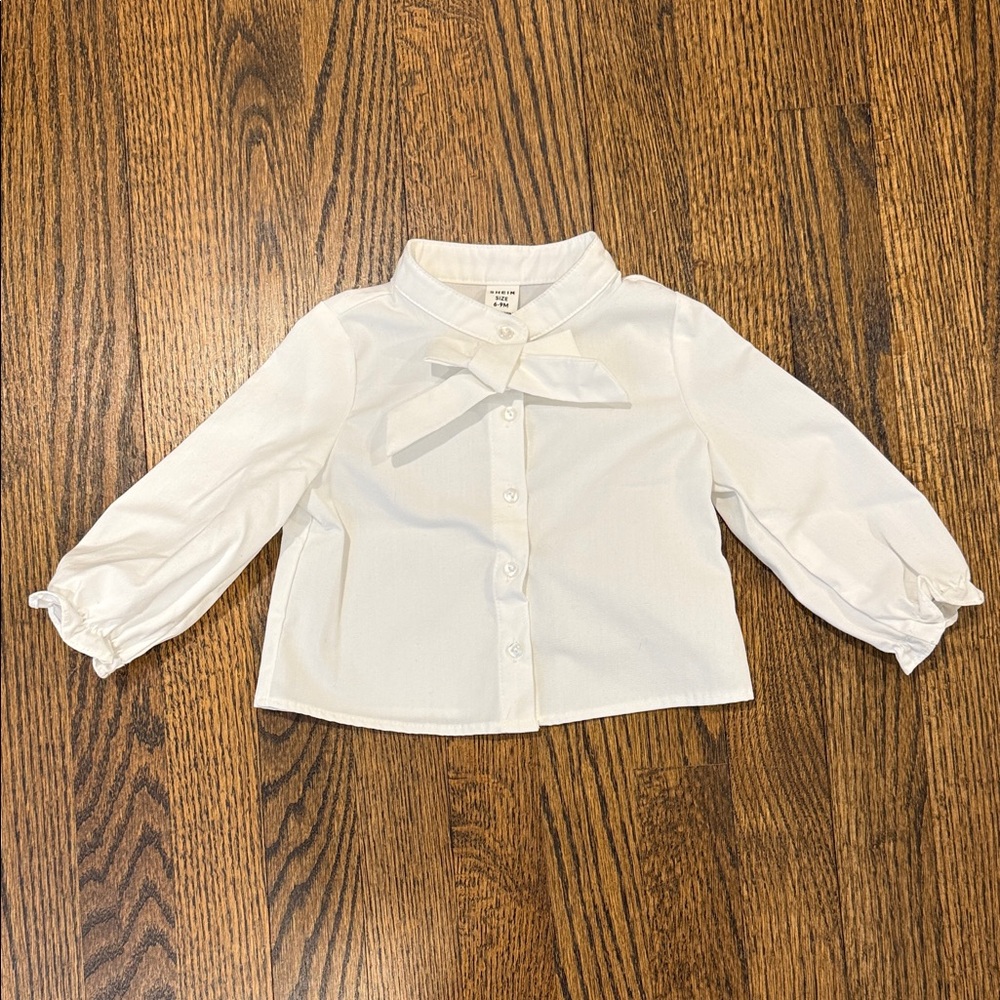 Girls White Button-Up Bow Blouse Size 6-9 Months